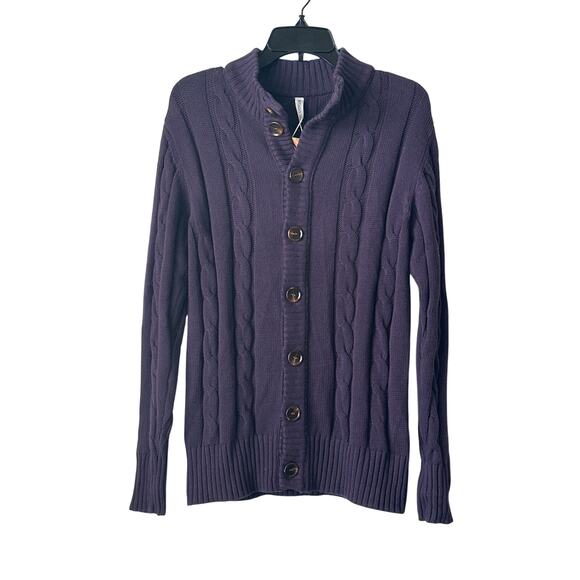 NITAGUT Mens Small Purple Stand Collar Cable Knit Sweater Cardigan Fisherman NWT - Picture 2 of 10